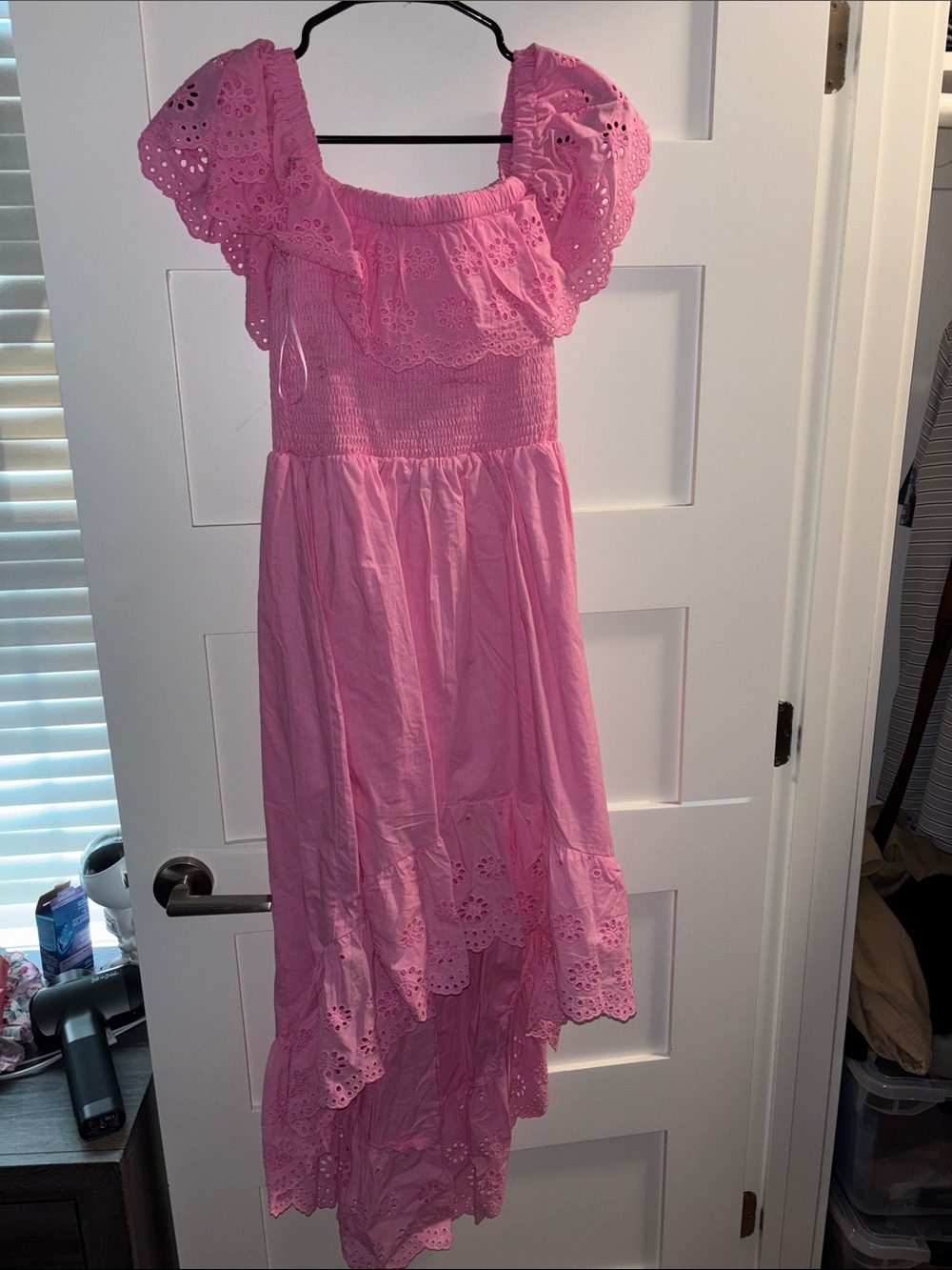 Fashion Nova Pink Eyelet Off-Shoulder Maxi Dress